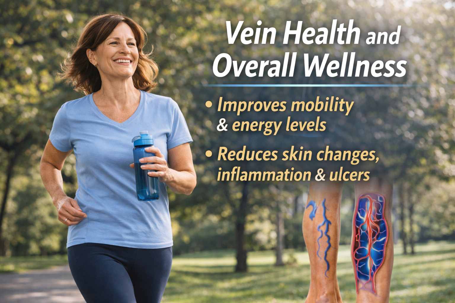 Woman jogging promoting vein health benefits.